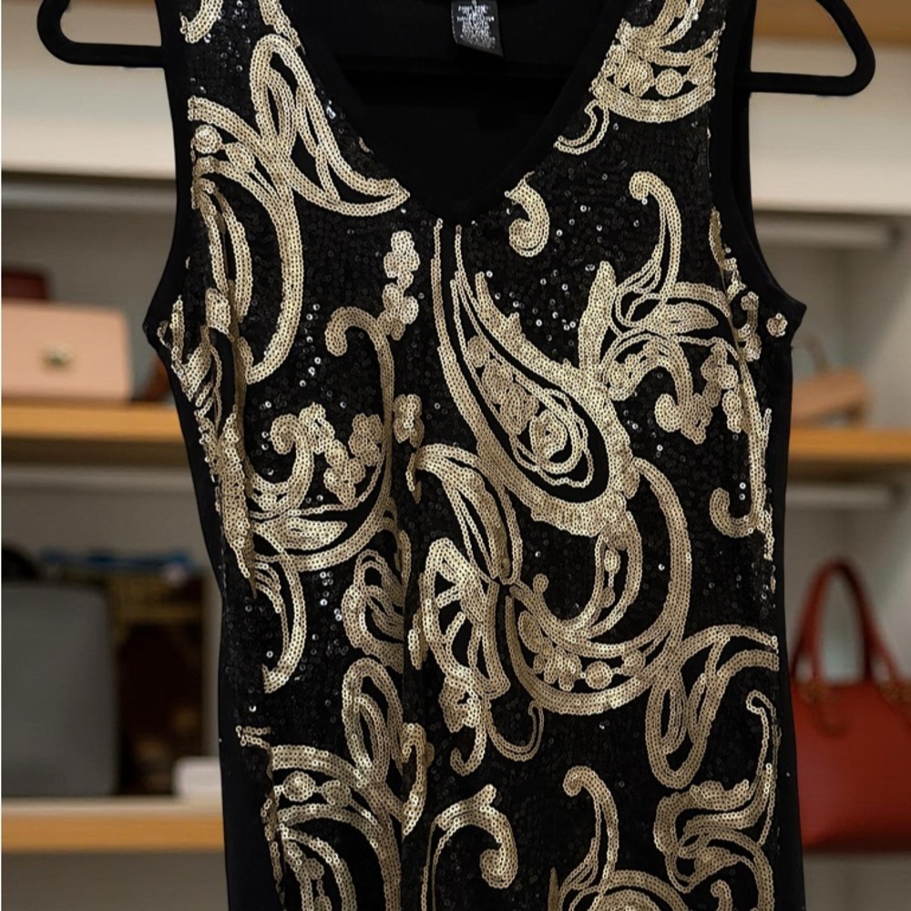 Black & Gold Sequined Sleeveless Top | Elegant Tank Top | Brilliant Design